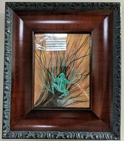 Untitled Green Frog Original Watercolor Framed