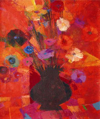 Flowers on Red Giclée